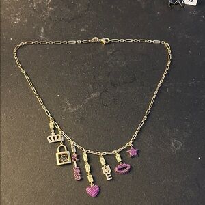 Gold Chain Necklace with Purple Charms